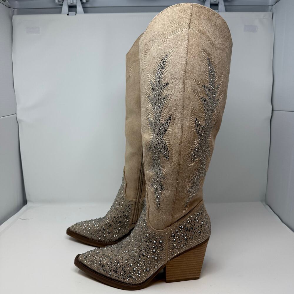 Madden Girl Apple Western Boots Womens 8 Sand Rhinestones Cowboy Boots NIB - Picture 14 of 15